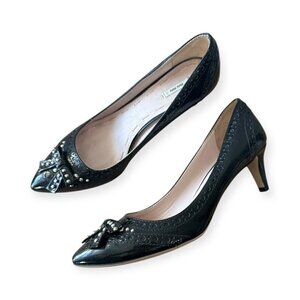 Miu‎ Miu Black Patent Pumps with Studded Bow with perfs,   Size 38.5 EU